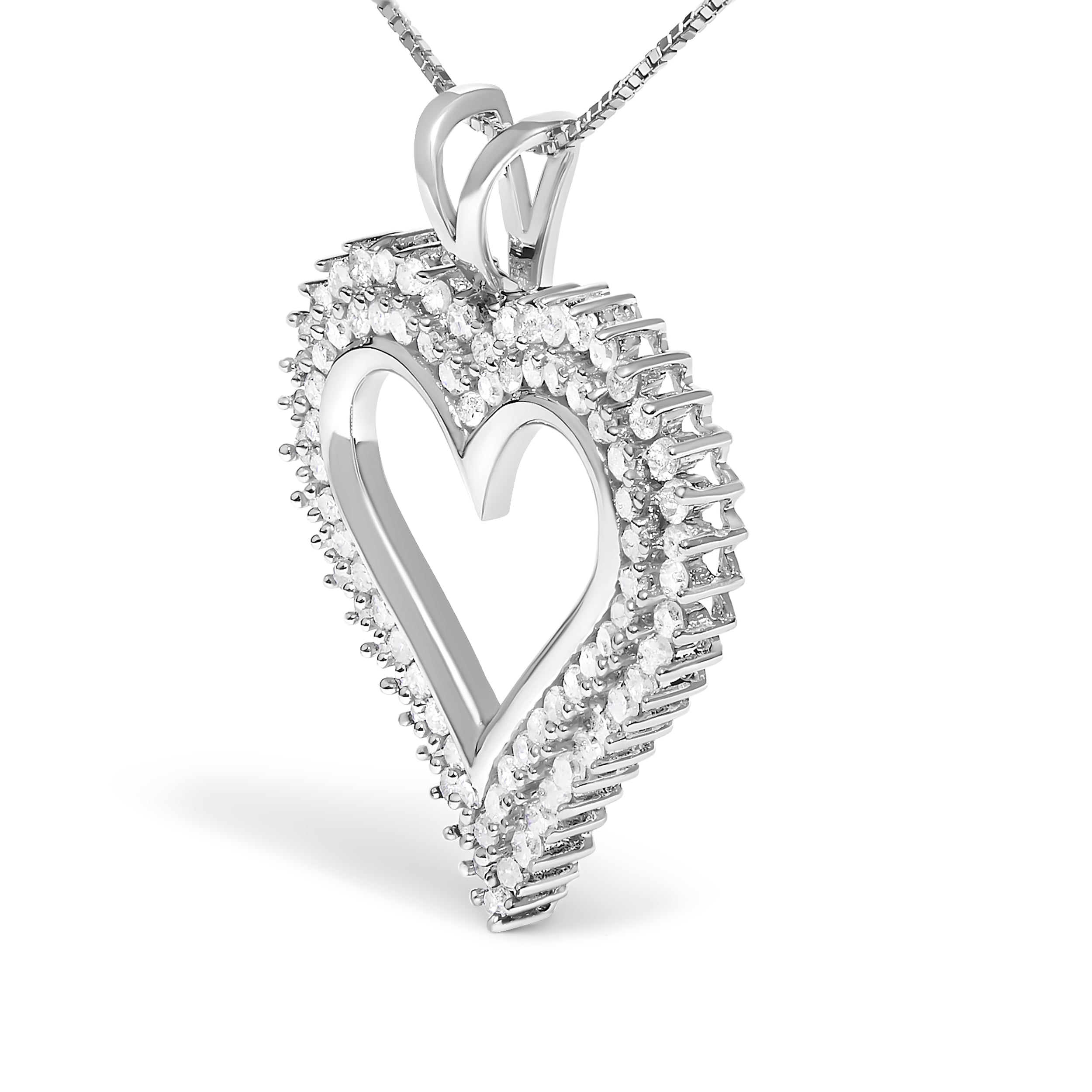 .925 Sterling Silver 1.00 Cttw Diamond Heart 18" Pendant Necklace (I-J Color, I2-I3 Clarity) by Bids.com