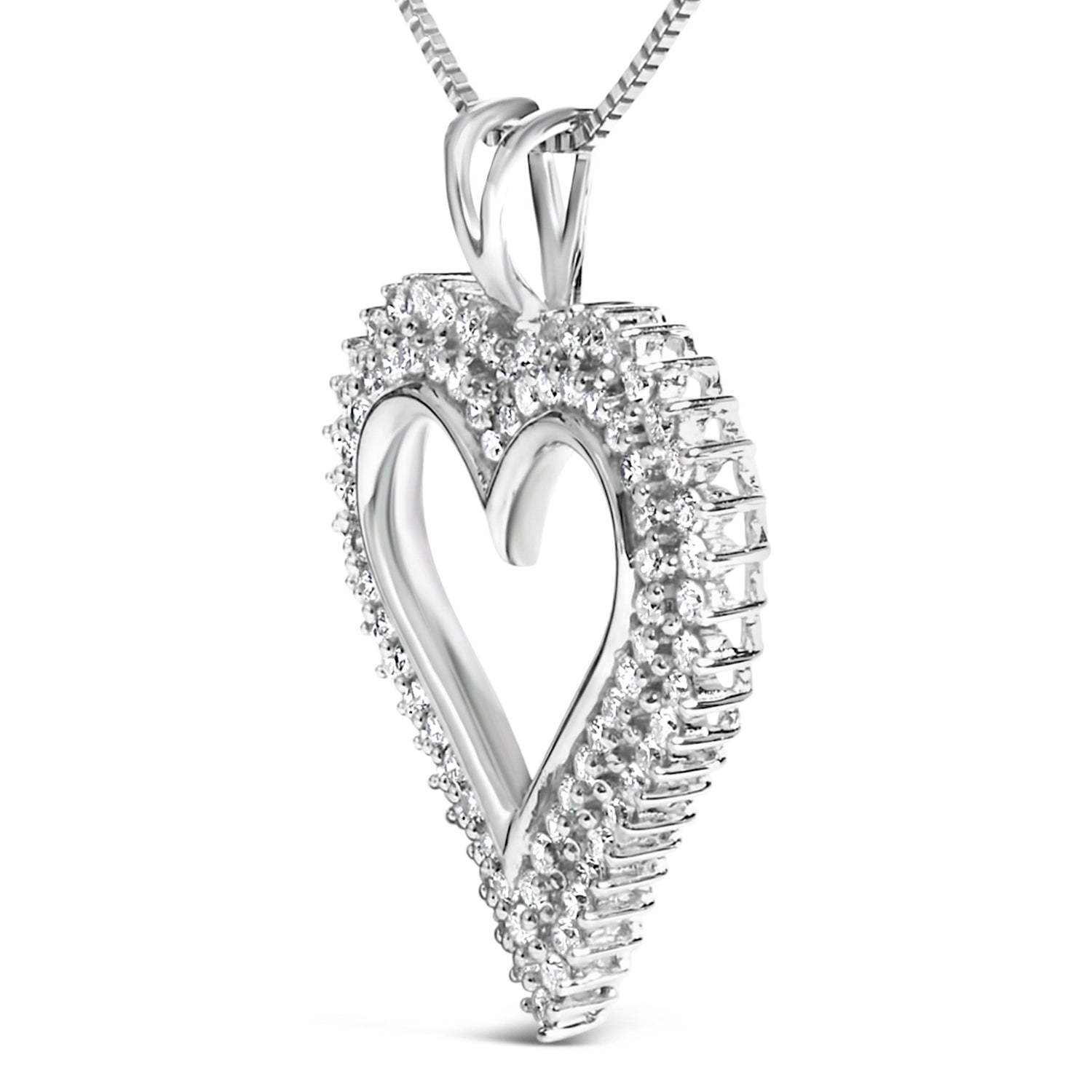 .925 Sterling Silver 1.00 Cttw Lab-Grown Diamond Open Heart Pendant Necklace (F-G Color, VS1-VS2 Clarity) - 18" Inches by Bids.com