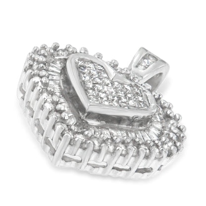 10K White Gold 1 cttw Multi Cut 1 cttw Diamond Heart Pendant Necklace (H-I, I1-I2) by Bids.com