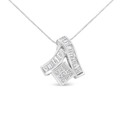 14K White Gold 1 7/8 cttw Princess and Baguette Cut Mixed Geometry Diamond Pendant Necklace (G-H, SI1-SI2) by Bids.com