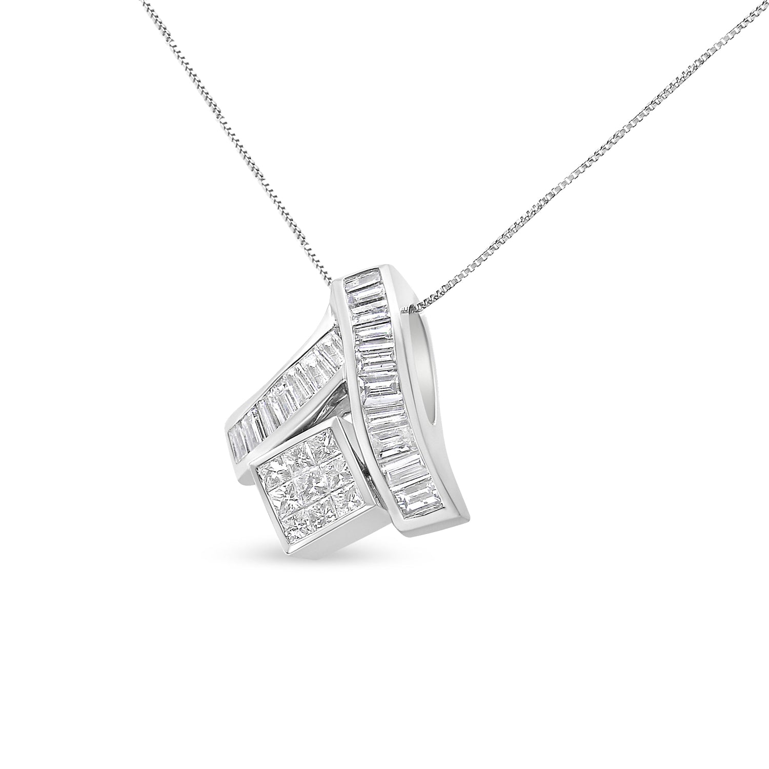 14K White Gold 1 7/8 cttw Princess and Baguette Cut Mixed Geometry Diamond Pendant Necklace (G-H, SI1-SI2) by Bids.com