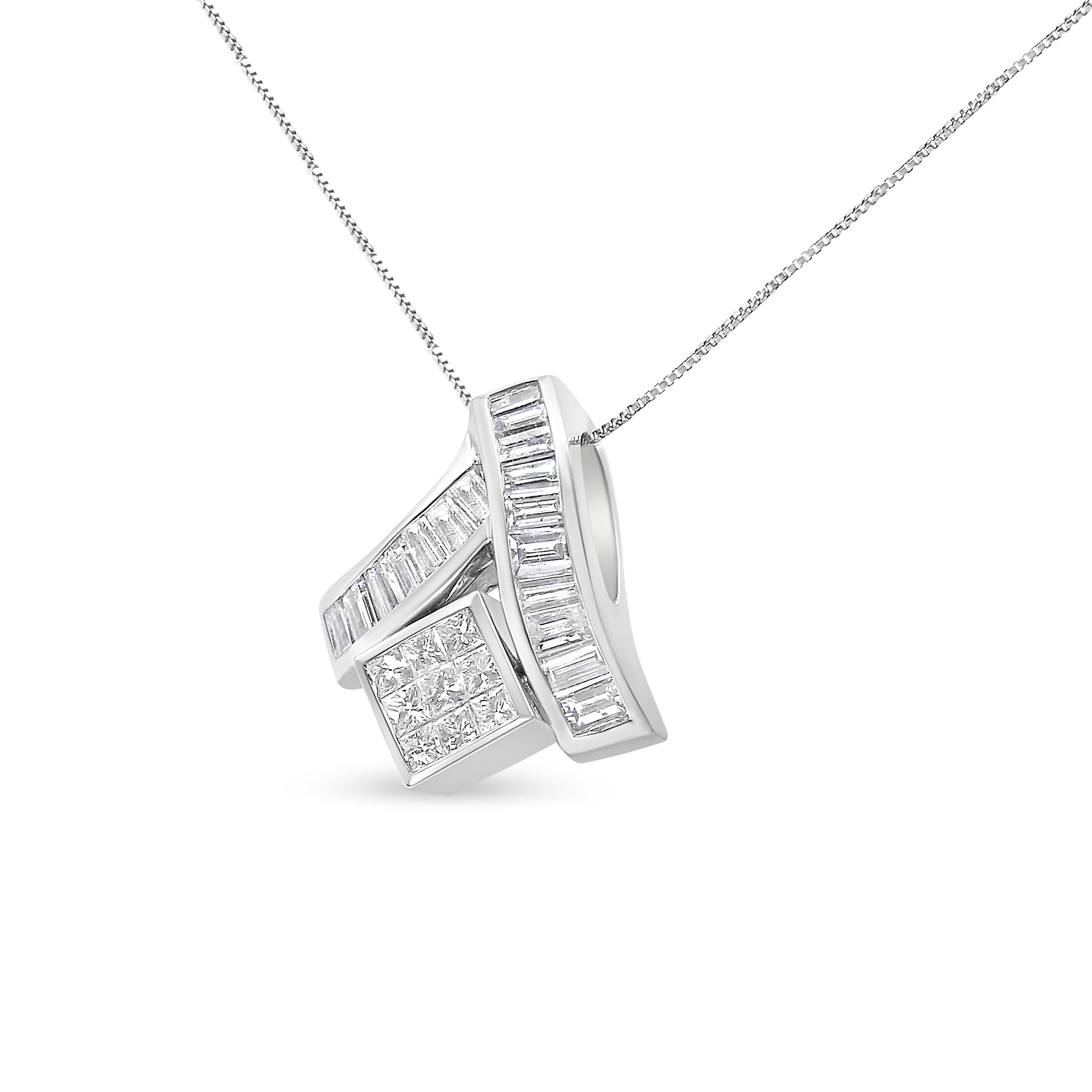 14K White Gold 1 7/8 cttw Princess and Baguette Cut Mixed Geometry Diamond Pendant Necklace (G-H, SI1-SI2) by Bids.com