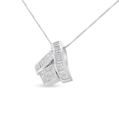 14K White Gold 1 7/8 cttw Princess and Baguette Cut Mixed Geometry Diamond Pendant Necklace (G-H, SI1-SI2) by Bids.com