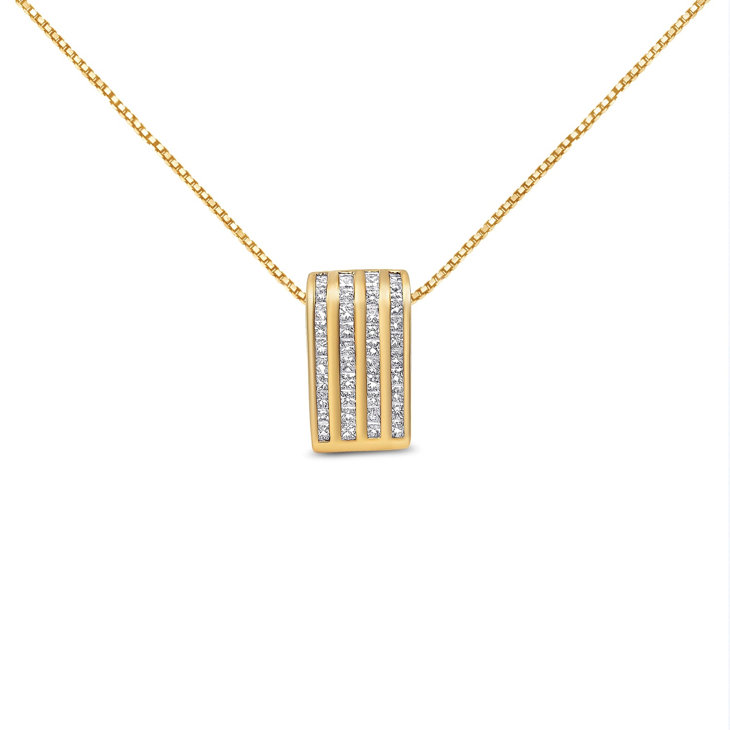 14K Yellow Gold 2 1/3 cttw Princess Cut Diamond Block Pendant Necklace (H-I, SI1-SI2) by Bids.com