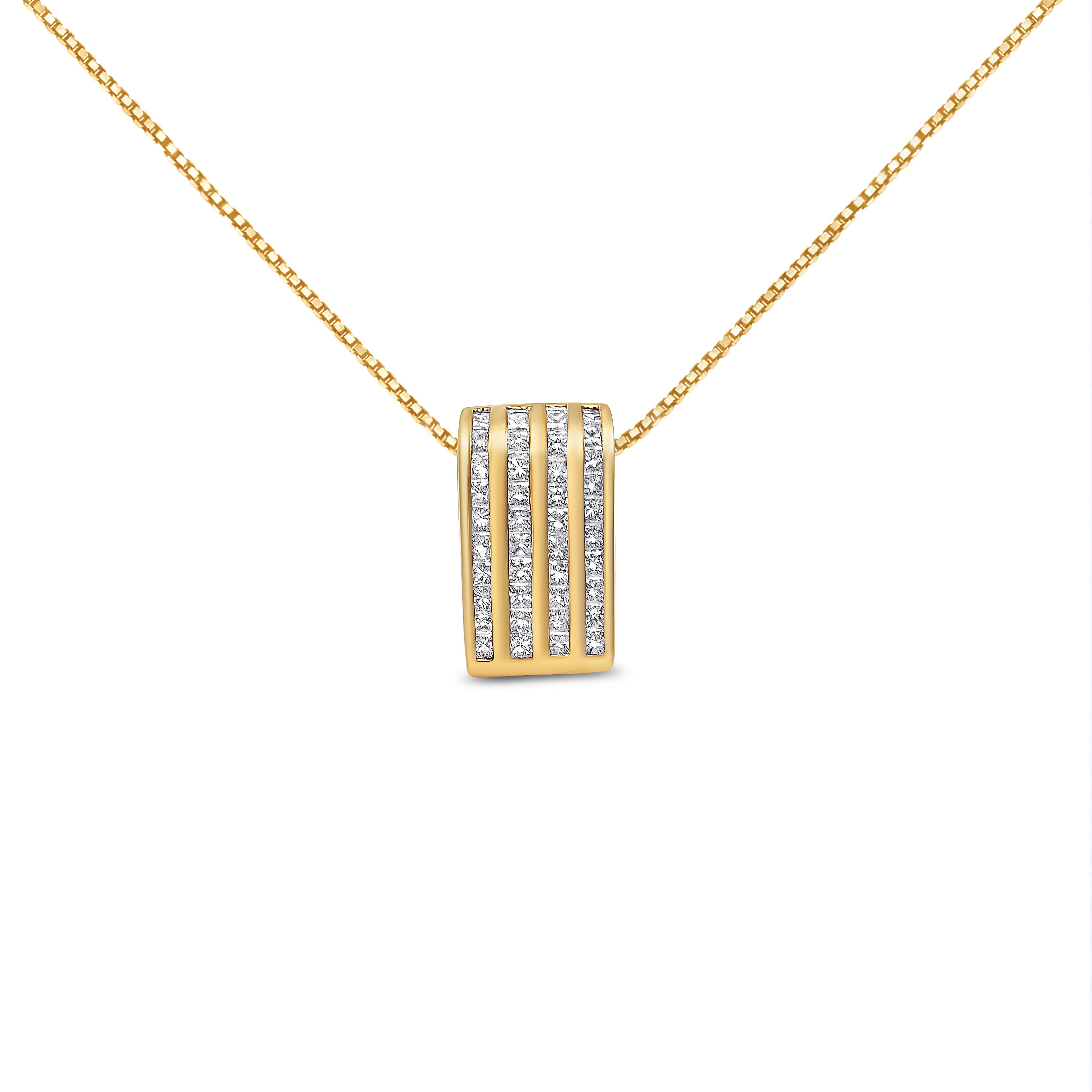 14K Yellow Gold 2 1/3 cttw Princess Cut Diamond Block Pendant Necklace (H-I, SI1-SI2) by Bids.com