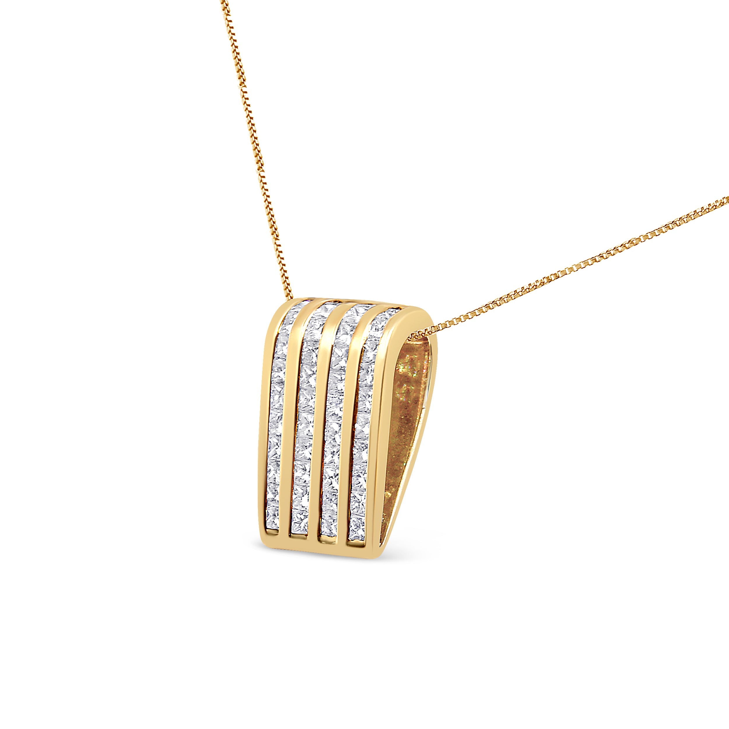 14K Yellow Gold 2 1/3 cttw Princess Cut Diamond Block Pendant Necklace (H-I, SI1-SI2) by Bids.com