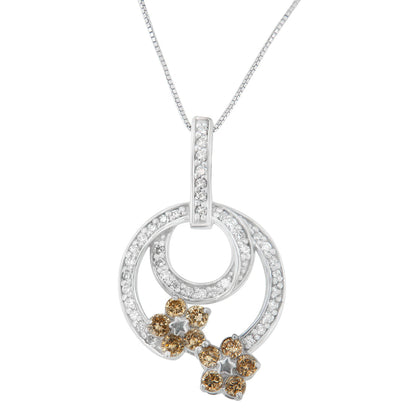.925 Sterling Silver 1 cttw Round Cut Diamond Floral Garden Pendant Necklace (H-I, I1-I2) by Bids.com