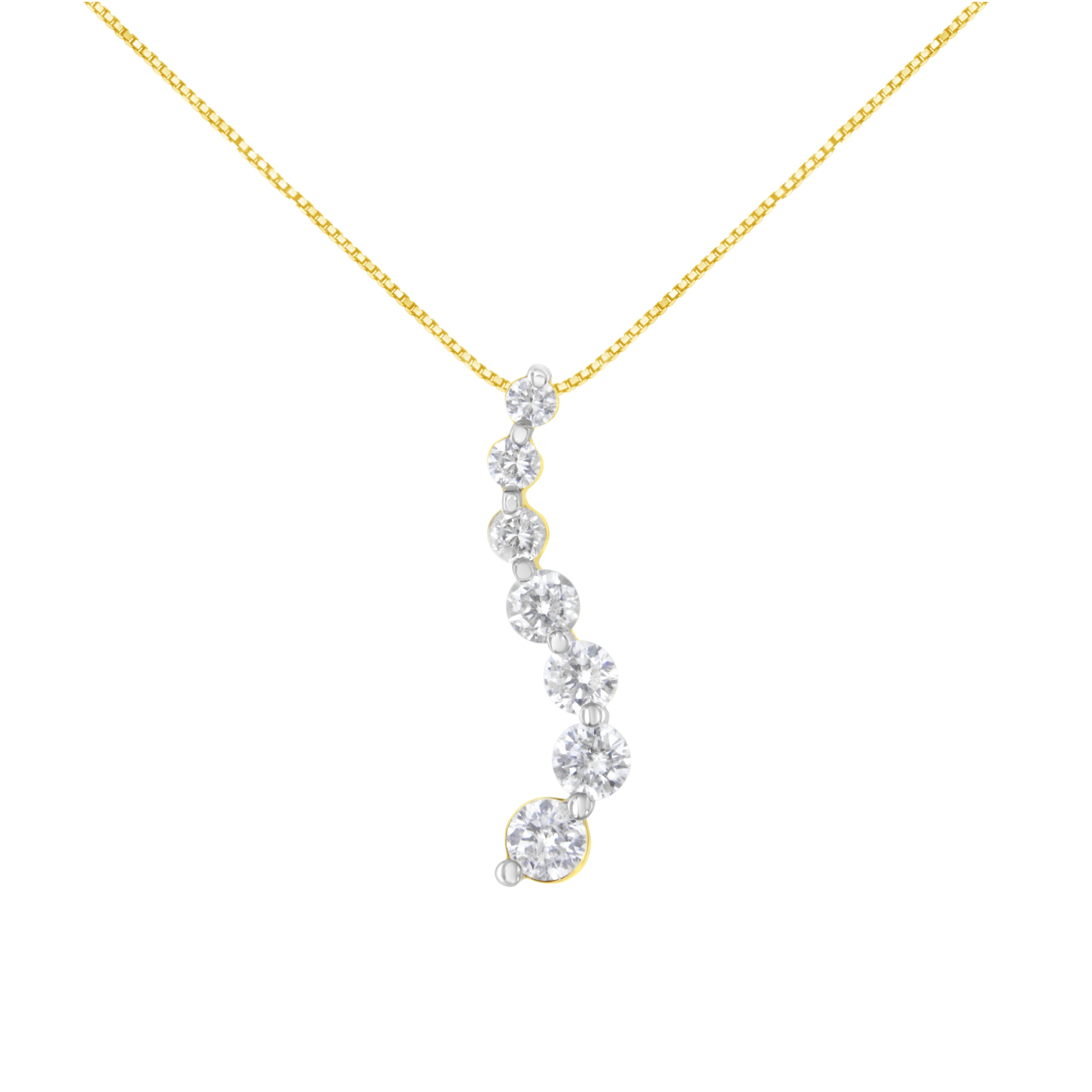 AGS Certified 14K Yellow Gold 2.0 Cttw Baguette and Brilliant Round-Cut Diamond Journey 18" Pendant Necklace (F-G Color, I1-I2 Clarity) by Bids.com