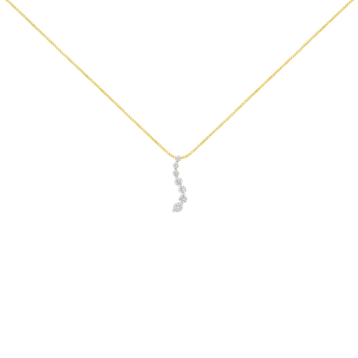 AGS Certified 14K Yellow Gold 2.0 Cttw Baguette and Brilliant Round-Cut Diamond Journey 18" Pendant Necklace (F-G Color, I1-I2 Clarity) by Bids.com