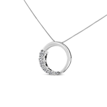 14K White Gold 1/4 Cttw Round-Cut Graduating Diamond Open Circle Hoop 18" Pendant Necklace (J-K Color, I1-I2 Clarity)  DestGlow
