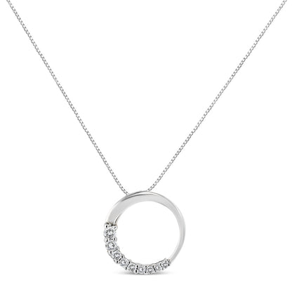 14K White Gold 1/4 Cttw Round-Cut Graduating Diamond Open Circle Hoop 18" Pendant Necklace (J-K Color, I1-I2 Clarity)  DestGlow