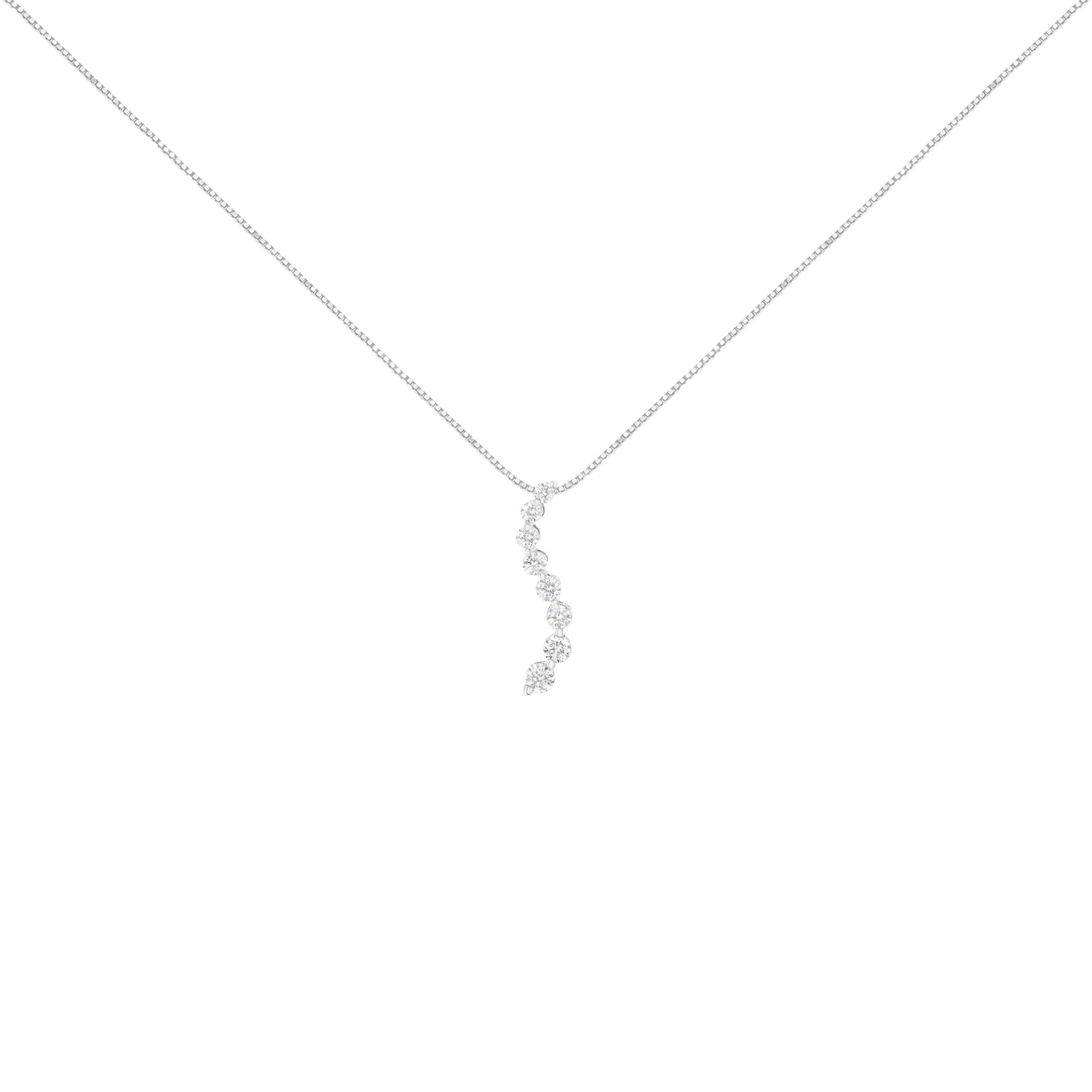 AGS Certified 14k White Gold 3.0 Cttw Baguette and Brilliant Round-Cut Diamond Journey 18" Pendant Necklace (K-L Color, I1-I2 Clarity) by Bids.com