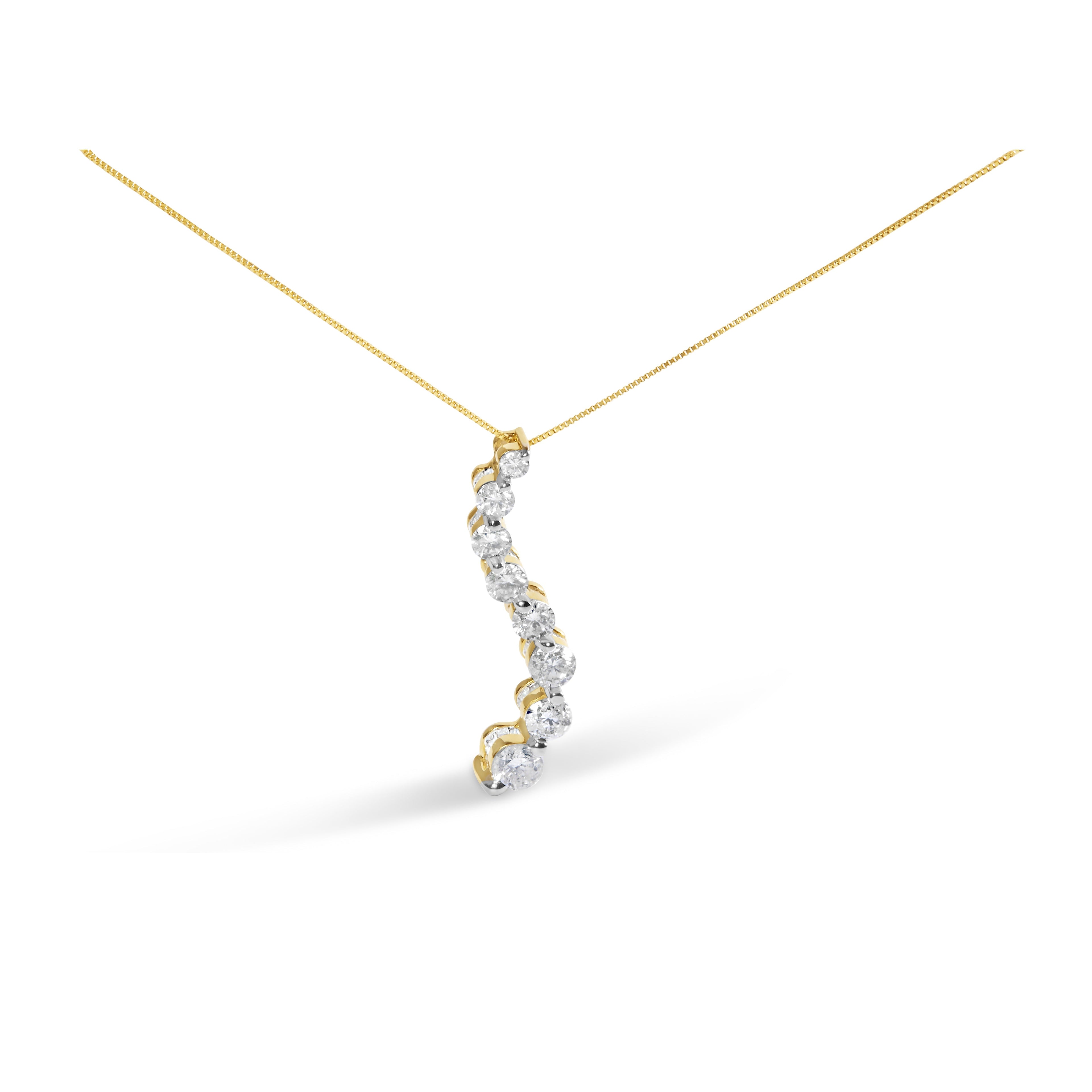 AGS Certified 14K Yellow Gold 3.0 Cttw Baguette and Brilliant Round-Cut Diamond Journey 18" Pendant Necklace (G-H Color, SI2-I1 Clarity) by Bids.com