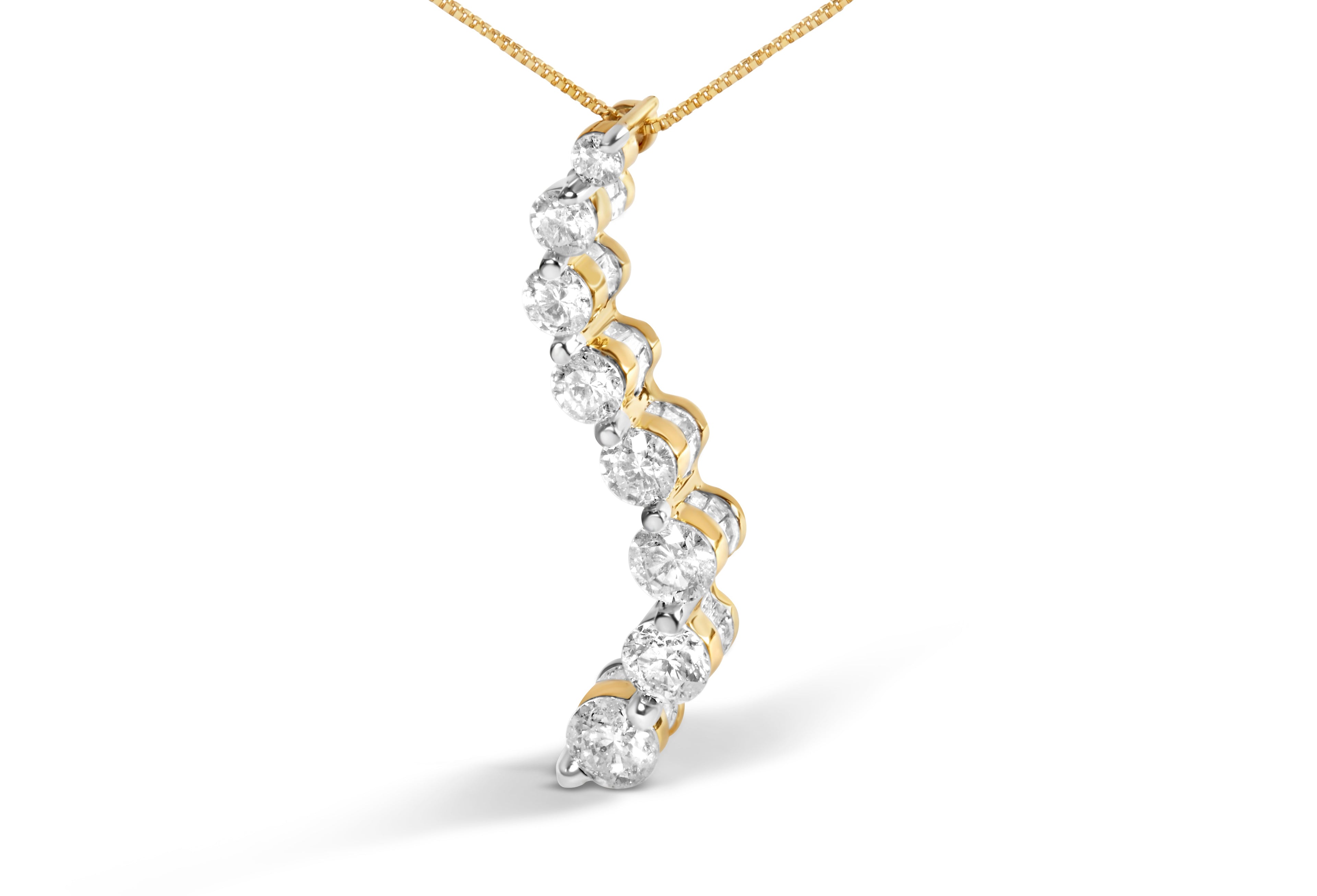 AGS Certified 14K Yellow Gold 3.0 Cttw Baguette and Brilliant Round-Cut Diamond Journey 18" Pendant Necklace (G-H Color, SI2-I1 Clarity) by Bids.com