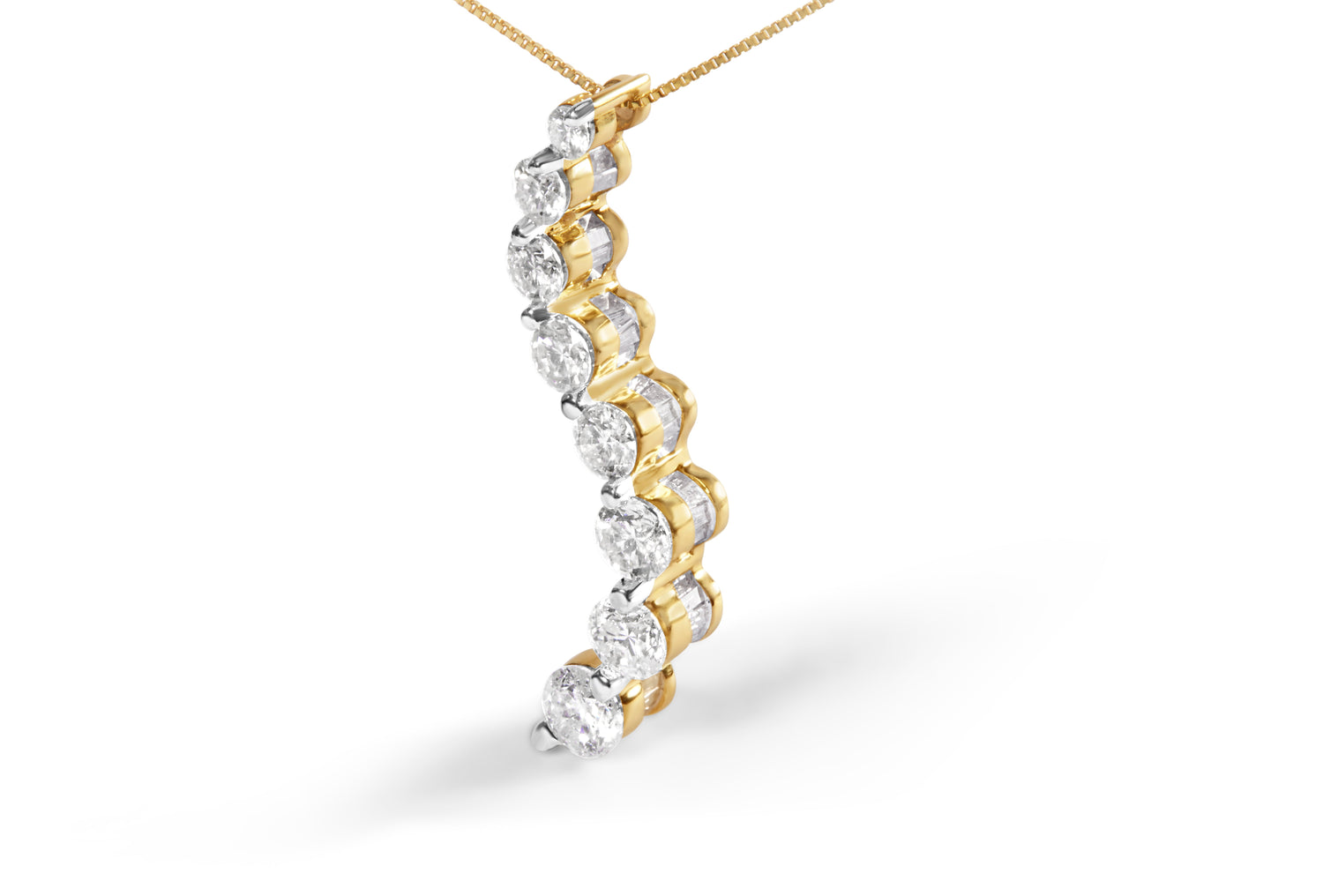AGS Certified 14K Yellow Gold 3.0 Cttw Baguette and Brilliant Round-Cut Diamond Journey 18" Pendant Necklace (G-H Color, SI2-I1 Clarity) by Bids.com