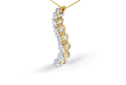 AGS Certified 14k Yellow Gold 3.0 Cttw Baguette and Brilliant Round-Cut Diamond Journey 18" Pendant Necklace (G-H Color, I1-I2 Clarity) by Bids.com