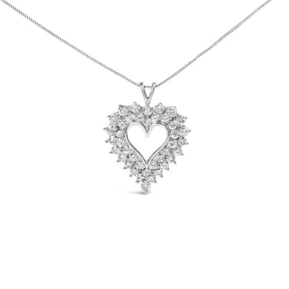 925 Sterling Silver 4.0 Cttw Diamond Two Row Open Heart 18" Pendant Necklace (I-J Color, I2-I3 Clarity) by Bids.com