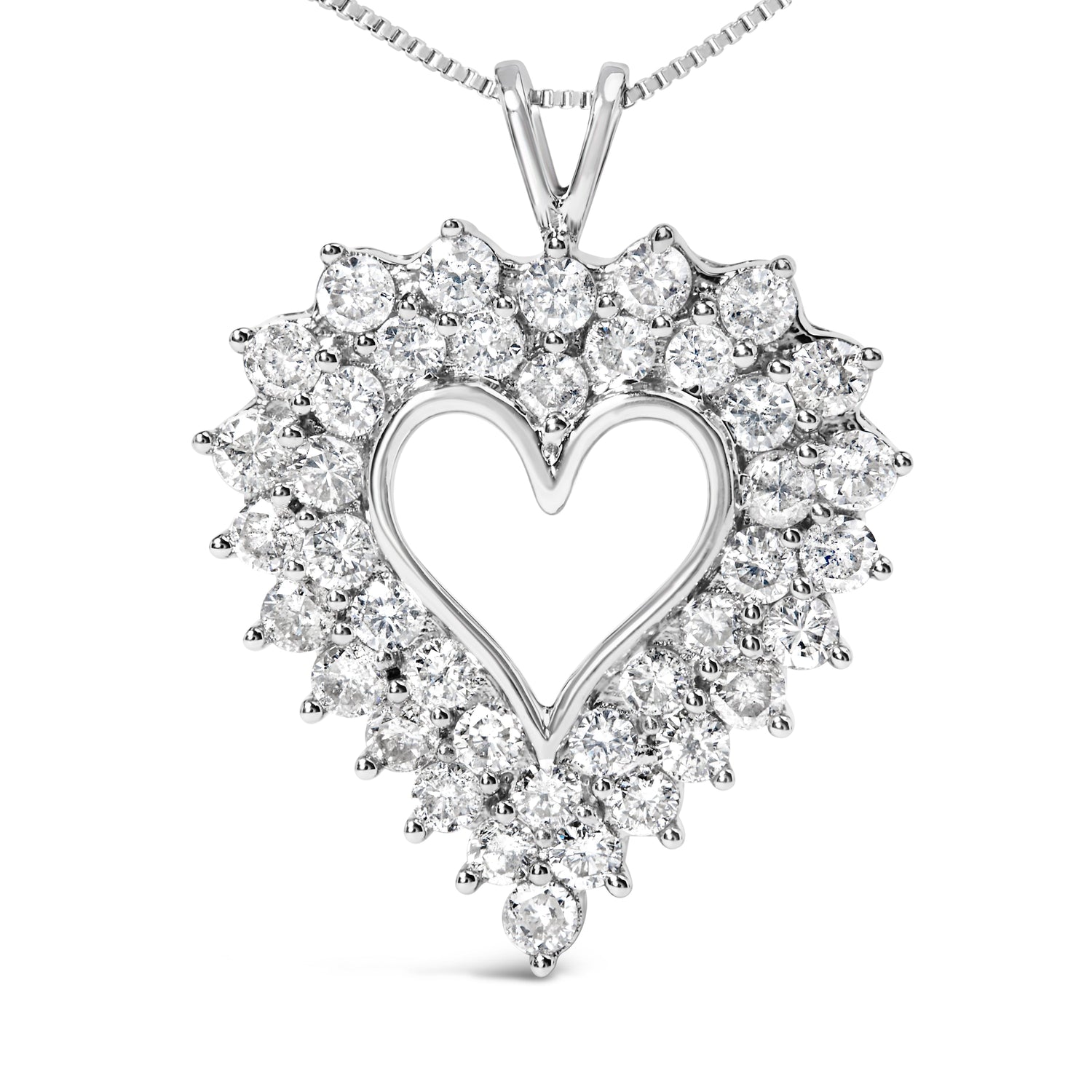 925 Sterling Silver 4.0 Cttw Diamond Two Row Open Heart 18" Pendant Necklace (I-J Color, I2-I3 Clarity) by Bids.com