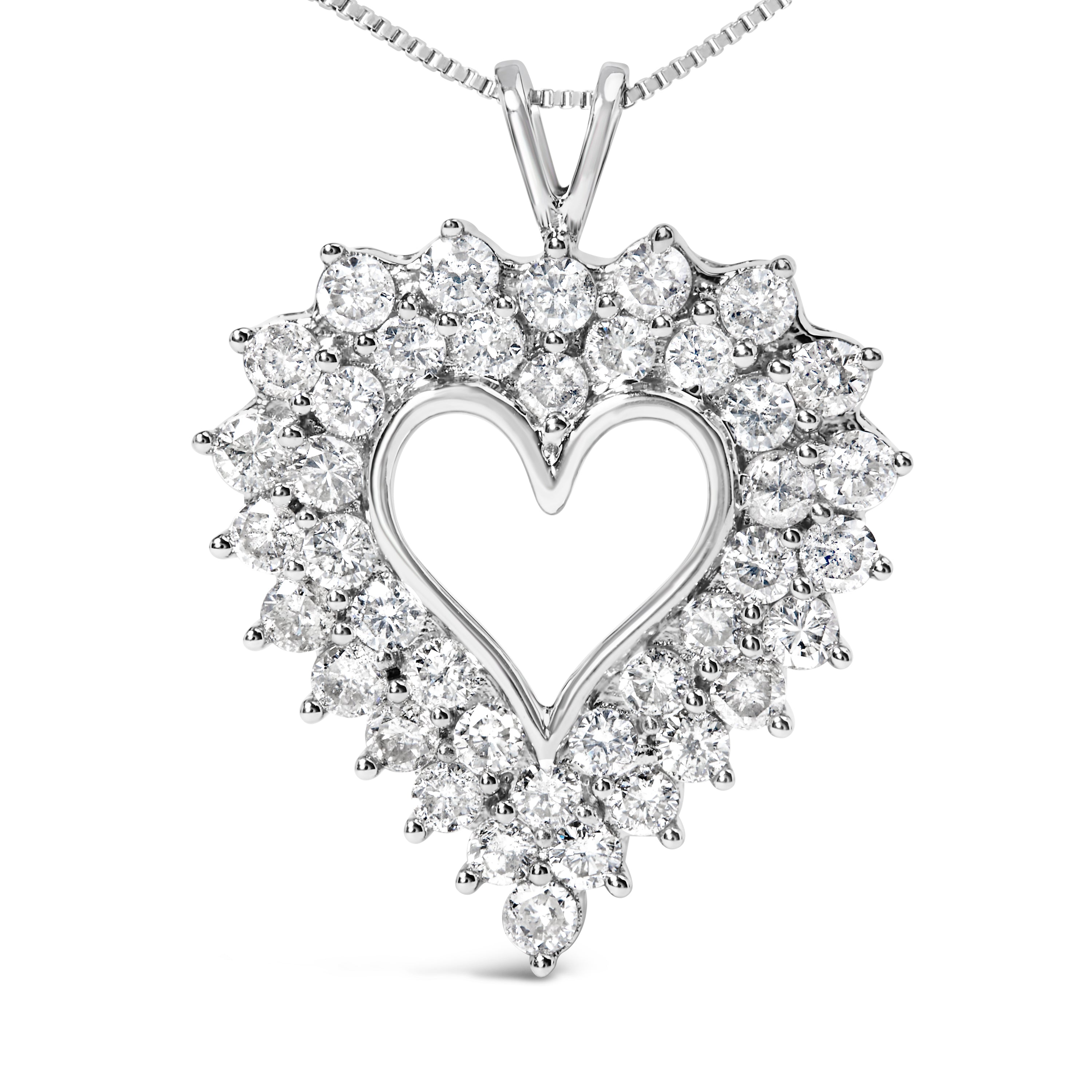 925 Sterling Silver 4.0 Cttw Diamond Two Row Open Heart 18" Pendant Necklace (I-J Color, I2-I3 Clarity) by Bids.com