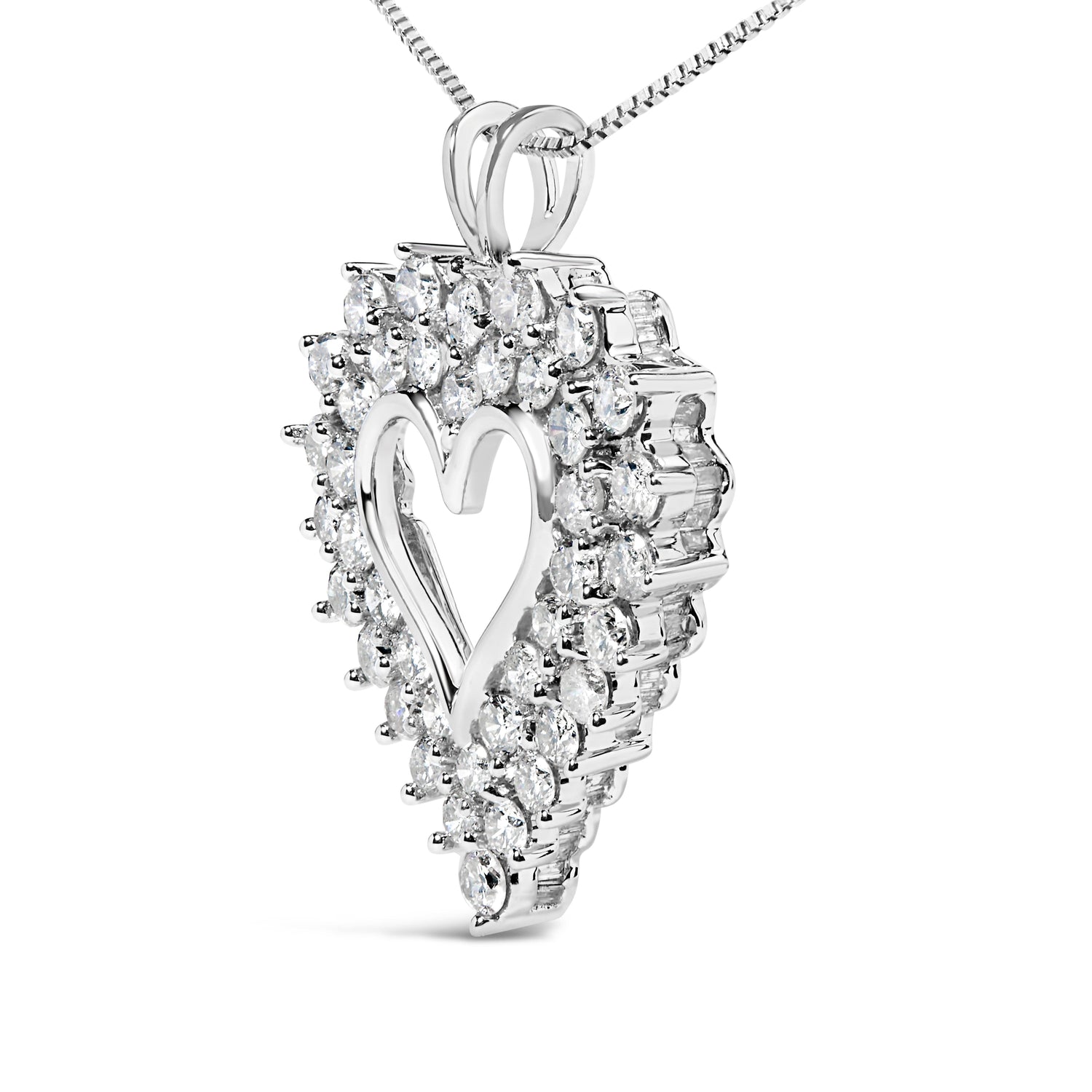 925 Sterling Silver 4.0 Cttw Diamond Two Row Open Heart 18" Pendant Necklace (I-J Color, I2-I3 Clarity) by Bids.com