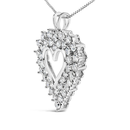 925 Sterling Silver 4.0 Cttw Diamond Two Row Open Heart 18" Pendant Necklace (I-J Color, I2-I3 Clarity) by Bids.com