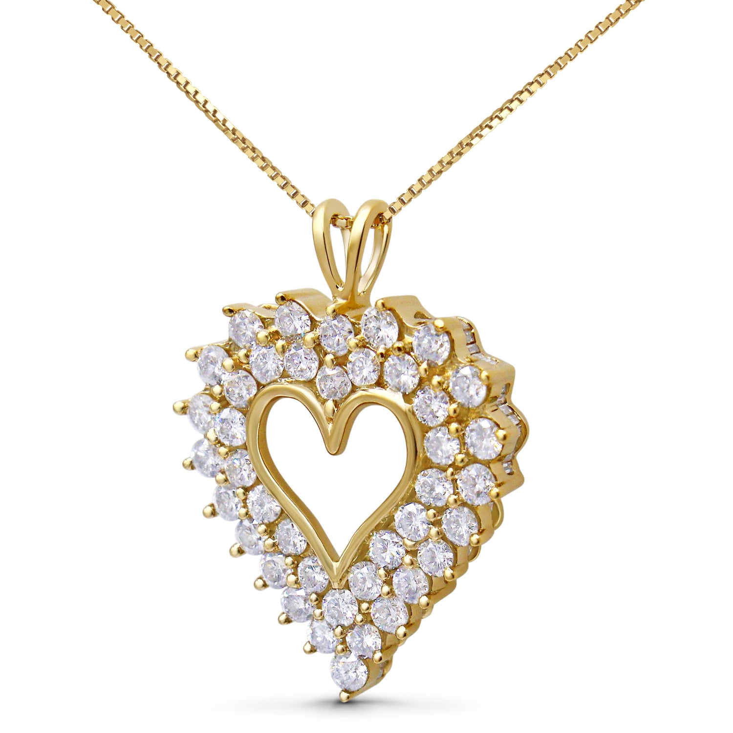 14K Yellow Gold Plated .925 Sterling Silver 4.0 Cttw Diamond Shadow Frame Heart 18" Pendant Necklace (J-K Color, I1-I2 Clarity) by Bids.com