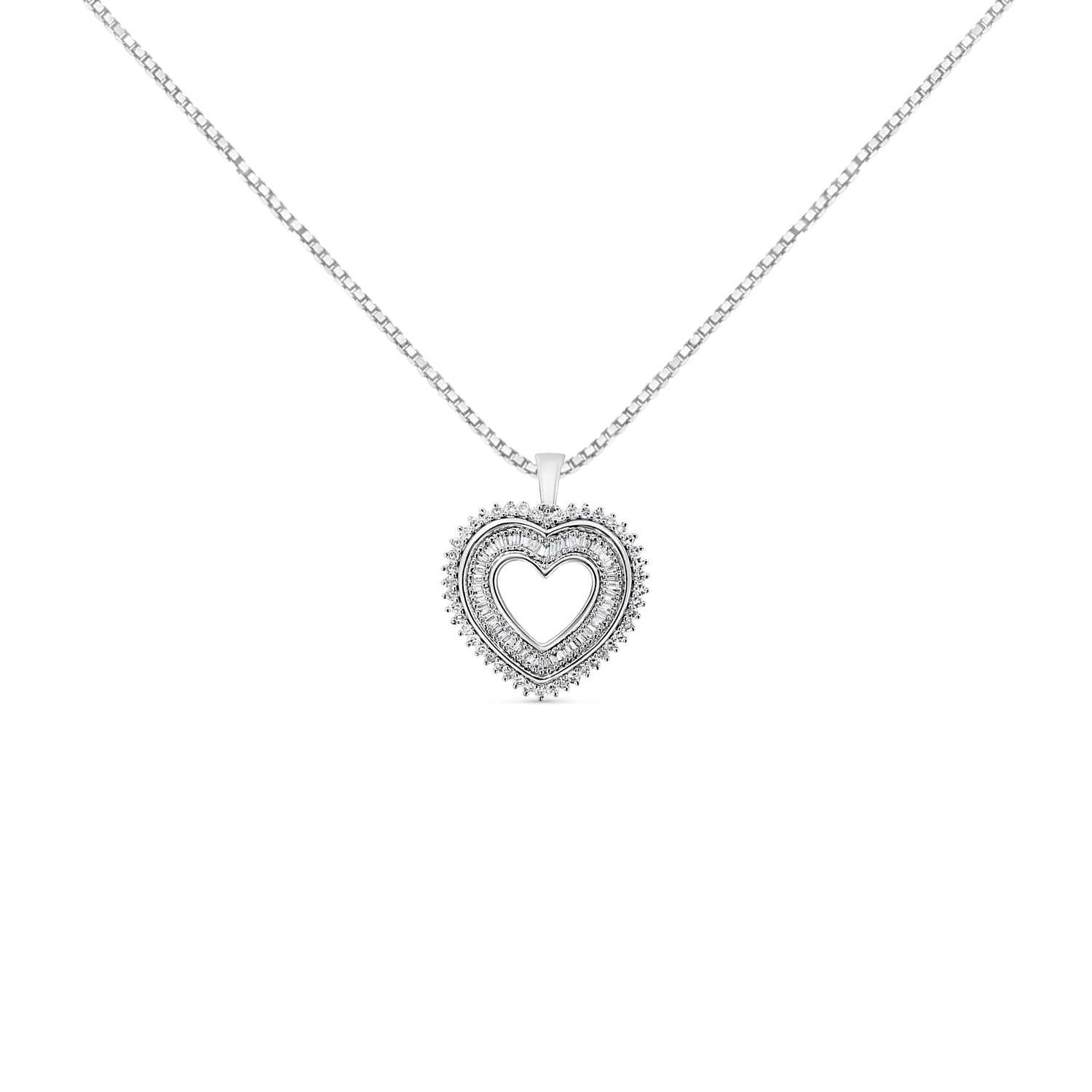 .925 Sterling Silver 1.0 Ctw Diamond Shadow Open Heart Halo 18" Pendant Necklace (I-J Color, I1-I2 Clarity) by Bids.com