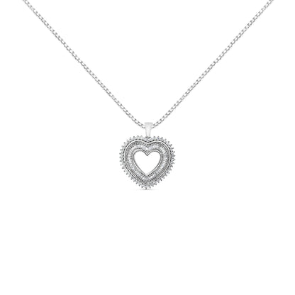 .925 Sterling Silver 1.0 Ctw Diamond Shadow Open Heart Halo 18" Pendant Necklace (I-J Color, I1-I2 Clarity) by Bids.com