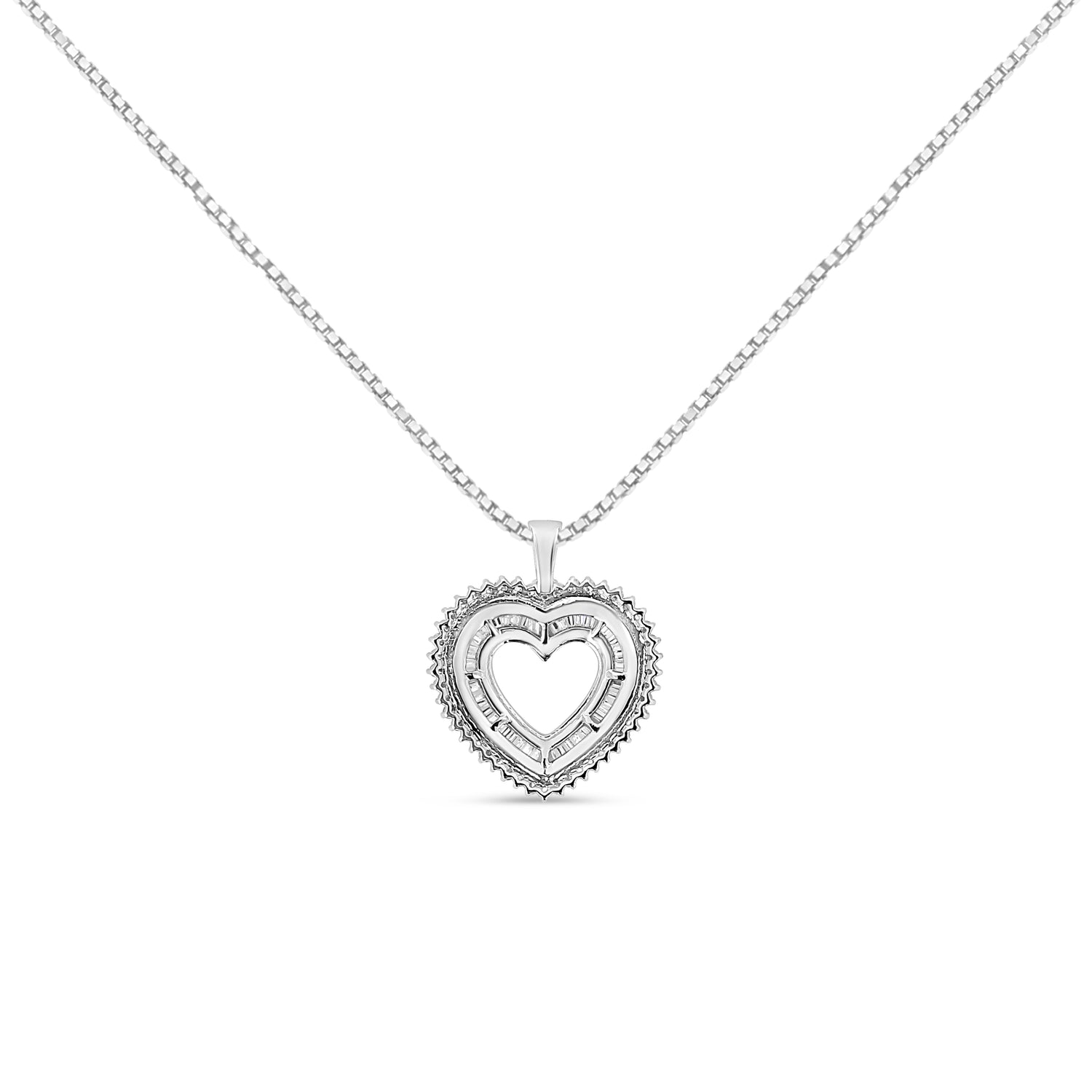 .925 Sterling Silver 1.0 Ctw Diamond Shadow Open Heart Halo 18" Pendant Necklace (I-J Color, I1-I2 Clarity) by Bids.com