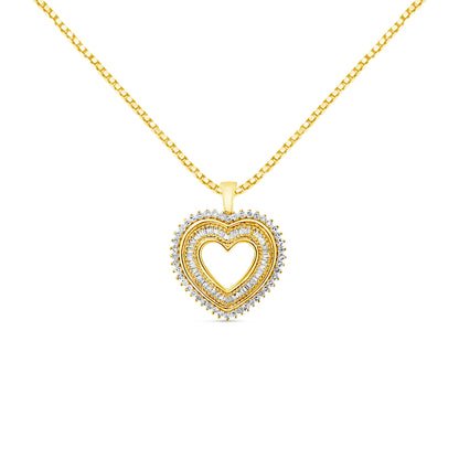 14K Yellow Gold Plated .925 Sterling Silver 1.0 Cttw Round and Baguette-Cut Diamond Composite Hearth 18" Pendant Necklace (I-J Color, I1-I2 Clarity)  DestGlow
