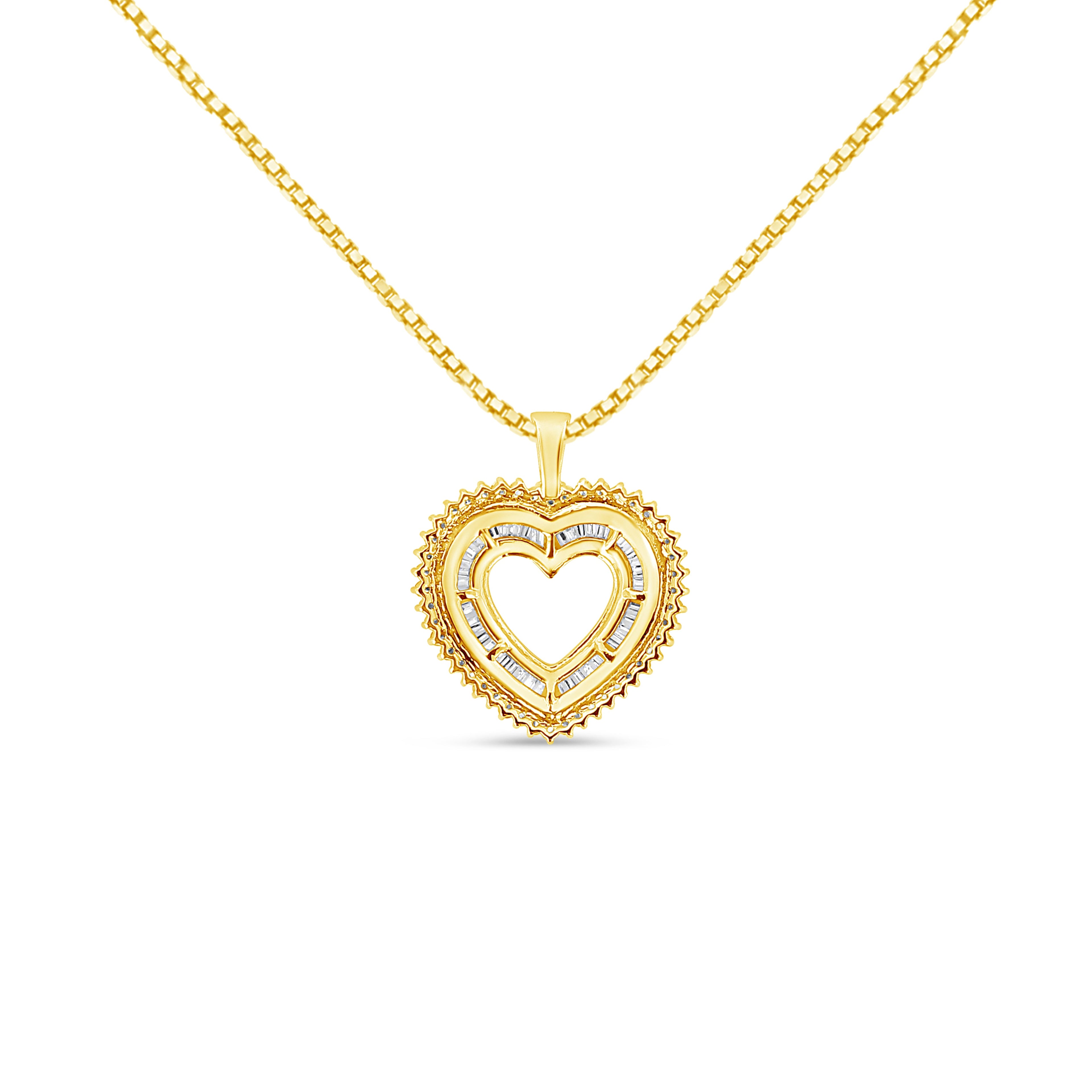 14K Yellow Gold Plated .925 Sterling Silver 1.0 Cttw Round and Baguette-Cut Diamond Composite Hearth 18" Pendant Necklace (I-J Color, I1-I2 Clarity)  DestGlow