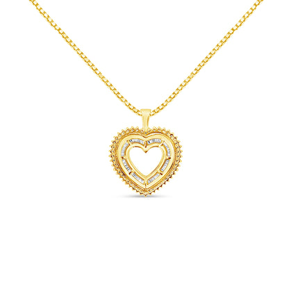 14K Yellow Gold Plated .925 Sterling Silver 1.0 Cttw Round and Baguette-Cut Diamond Composite Hearth 18" Pendant Necklace (I-J Color, I1-I2 Clarity)  DestGlow