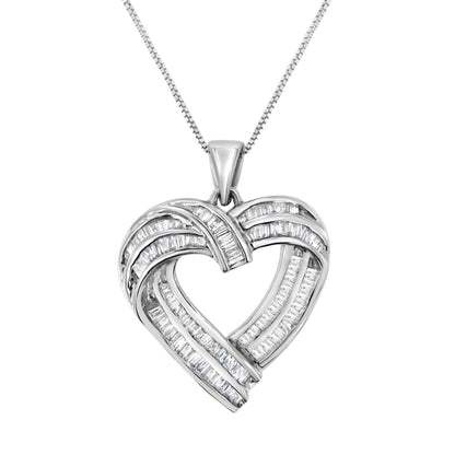 Sterling Silver 7/8 cttw Baguette Diamond Heart Pendant Necklace (I-J, I2-I3) by Bids.com