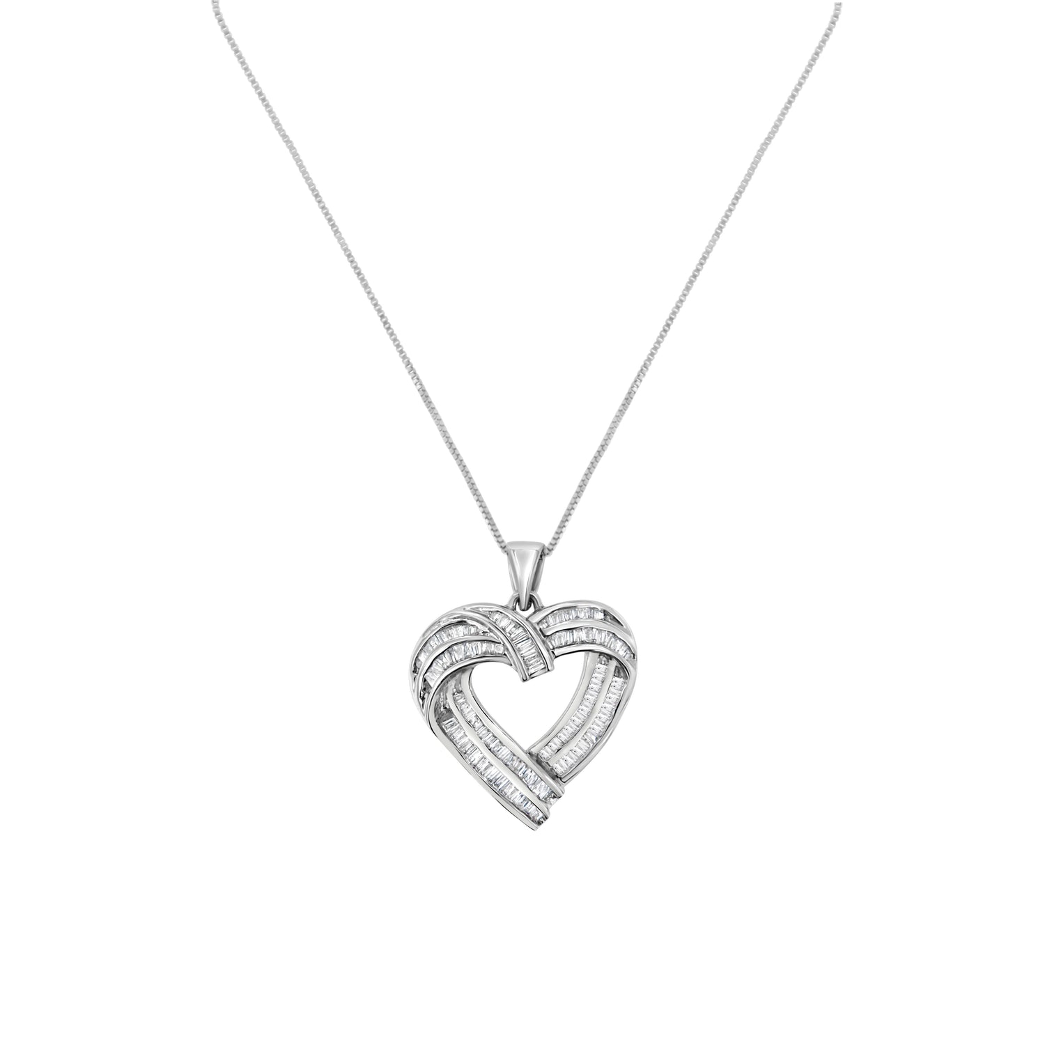Sterling Silver 7/8 cttw Baguette Diamond Heart Pendant Necklace (I-J, I2-I3) by Bids.com