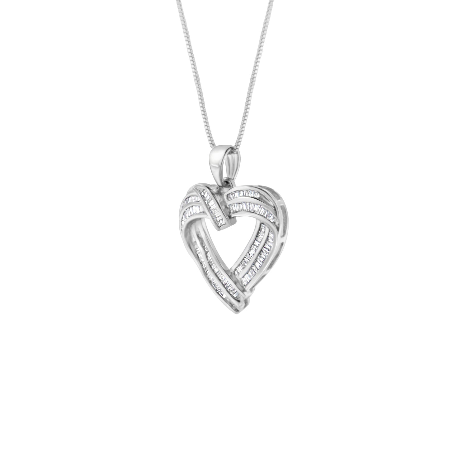 Sterling Silver 7/8 cttw Baguette Diamond Heart Pendant Necklace (I-J, I2-I3) by Bids.com