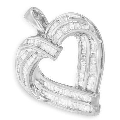 Sterling Silver 7/8 cttw Baguette Diamond Heart Pendant Necklace (I-J, I2-I3) by Bids.com