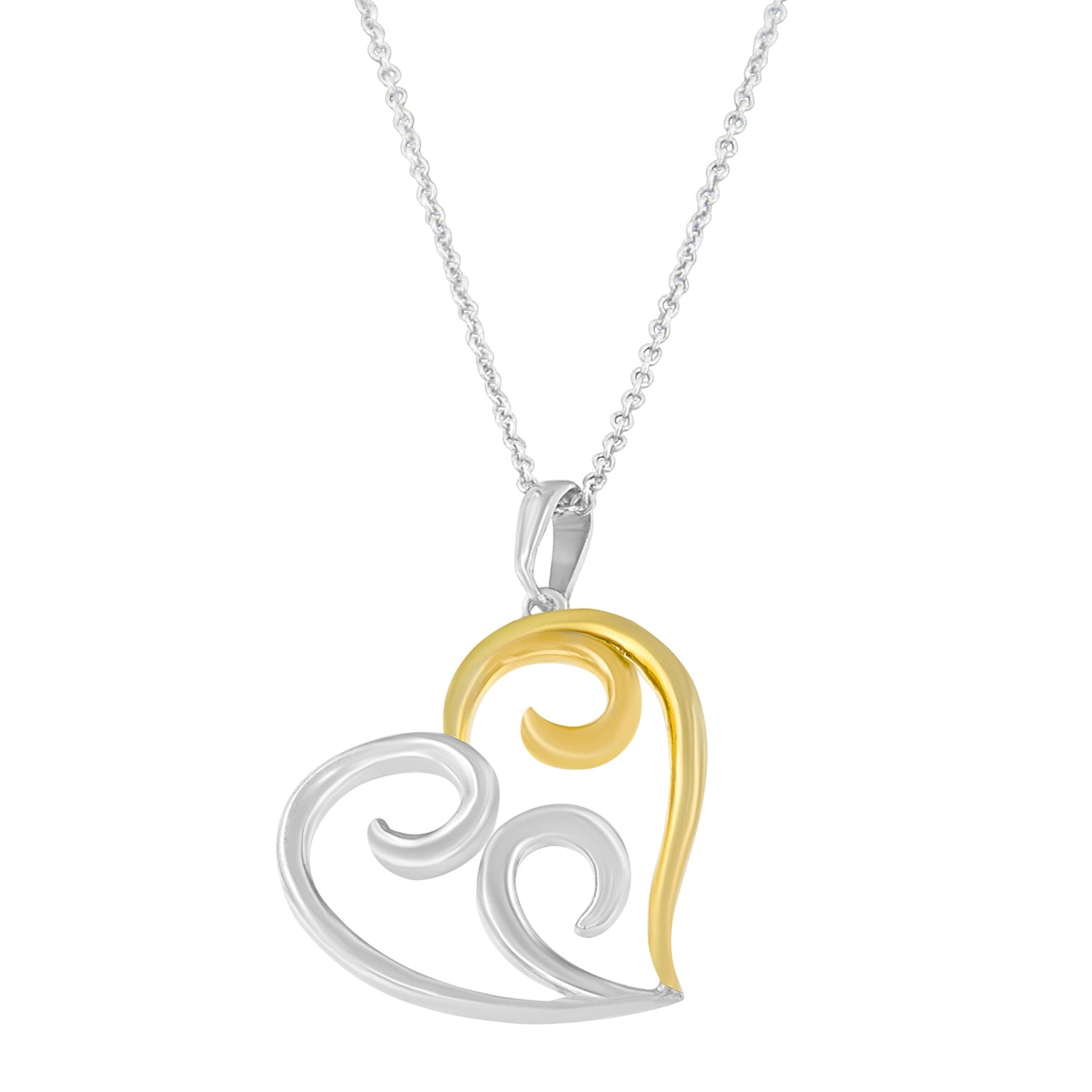10K Yellow Gold Over .925 Sterling Silver Open Heart with Swirls 18" Box Chain Pendant Necklace by Bids.com