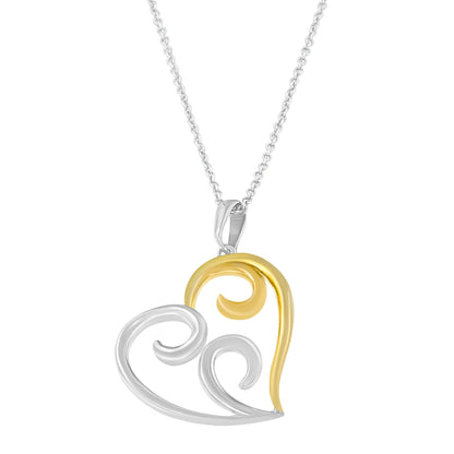 10K Yellow Gold Over .925 Sterling Silver Open Heart with Swirls 18" Box Chain Pendant Necklace by Bids.com