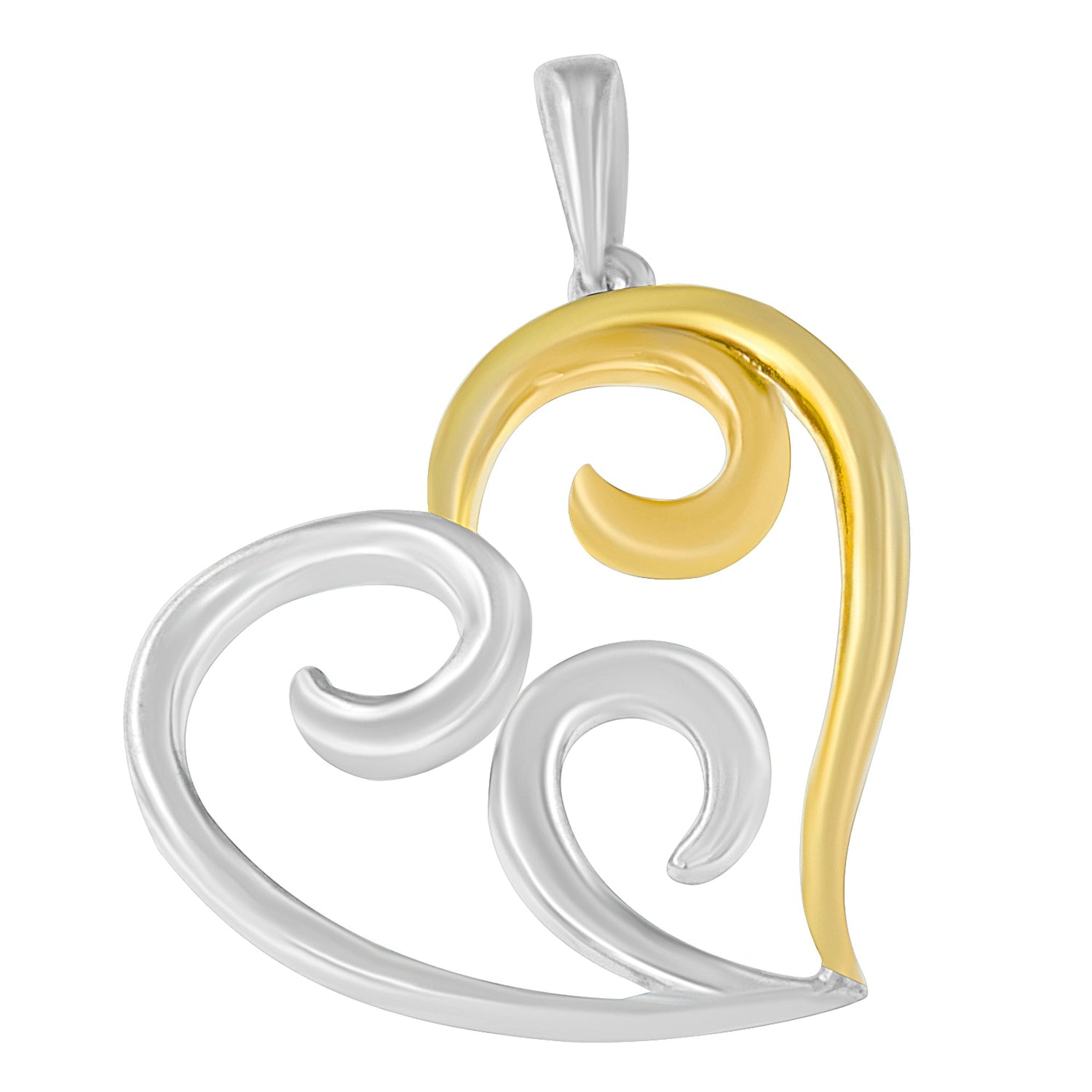 10K Yellow Gold Over .925 Sterling Silver Open Heart with Swirls 18" Box Chain Pendant Necklace by Bids.com
