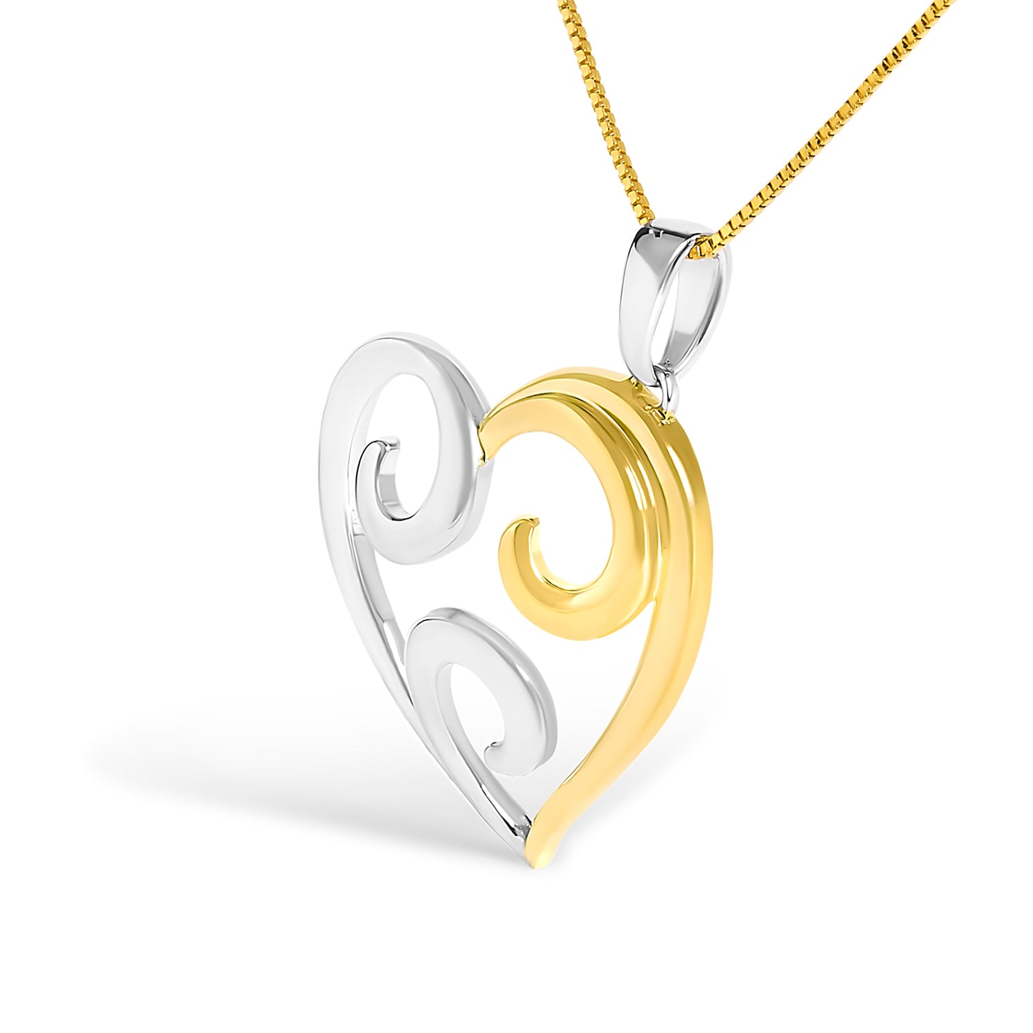 10K Yellow Gold Over .925 Sterling Silver Open Heart with Swirls 18" Box Chain Pendant Necklace by Bids.com