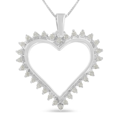 .925 Sterling Silver 1/4 cttw 3-Prong Diamond Open Heart 18" Pendant Necklace (I-J Color, I3 Clarity) by Bids.com
