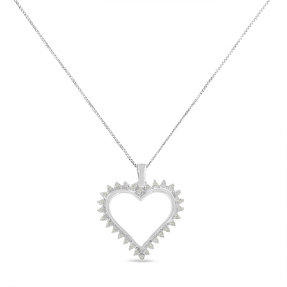 .925 Sterling Silver 1/4 cttw 3-Prong Diamond Open Heart 18" Pendant Necklace (I-J Color, I3 Clarity) by Bids.com