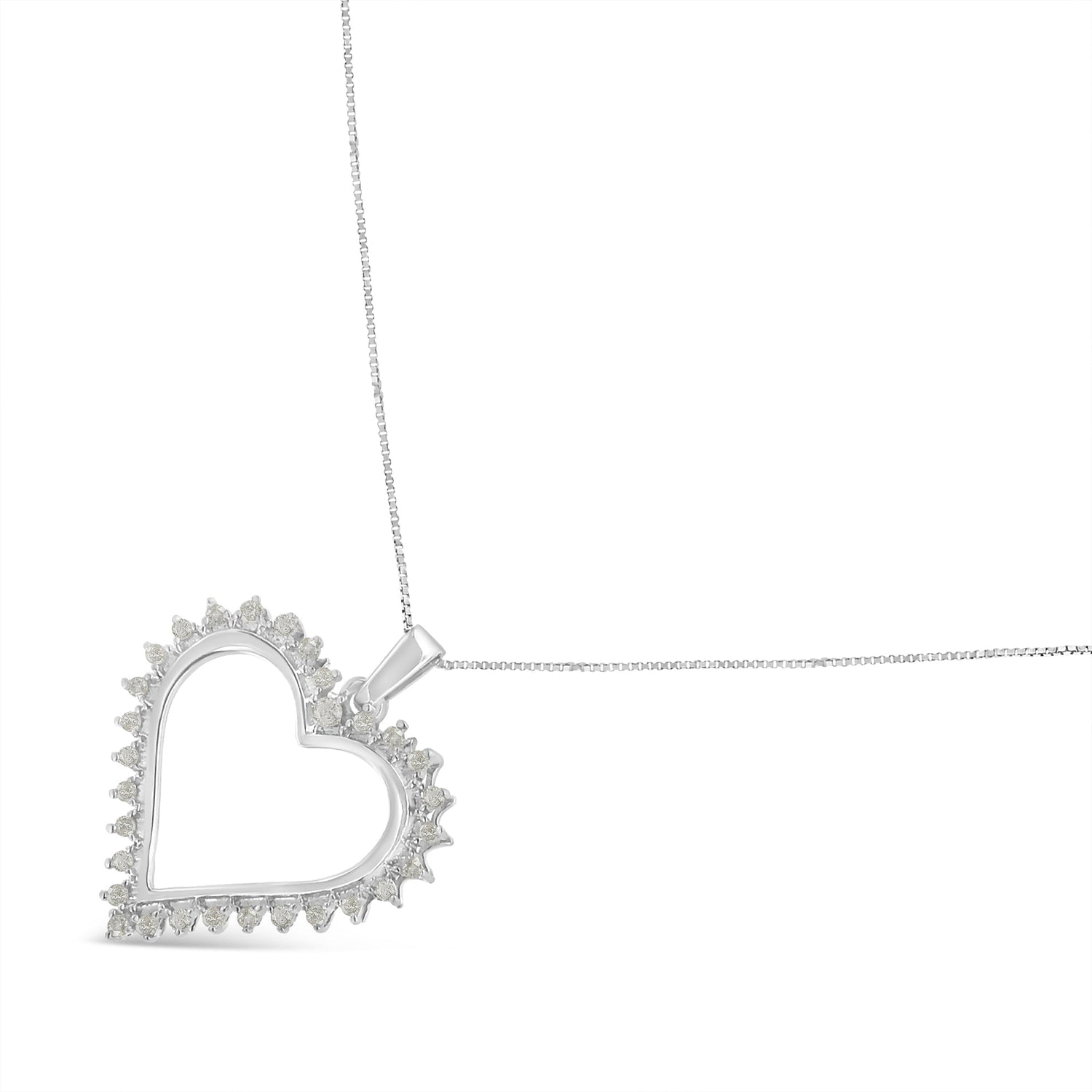 .925 Sterling Silver 1/4 cttw 3-Prong Diamond Open Heart 18" Pendant Necklace (I-J Color, I3 Clarity) by Bids.com
