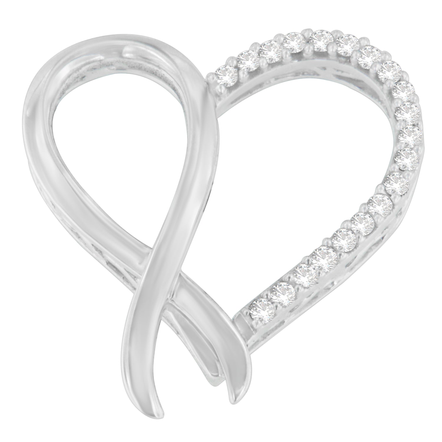 .925 Sterling Silver 1/4 cttw Round Cut Diamond Ribbon and Heart Accent Pendant Necklace (H-I, I2-I3) by Bids.com