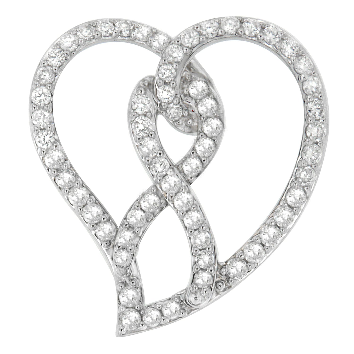 14K White Gold 1.0 Cttw White Diamond Awareness Ribbon &amp; Open Heart 18" Pendant Necklace (H-I Color, I1-I2 Clarity) - White Diamond Ribbon by Bids.com