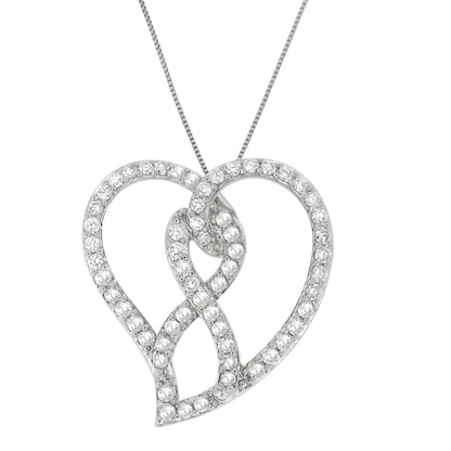 14K White Gold 1.0 Cttw White Diamond Awareness Ribbon &amp; Open Heart 18" Pendant Necklace (H-I Color, I1-I2 Clarity) - White Diamond Ribbon by Bids.com