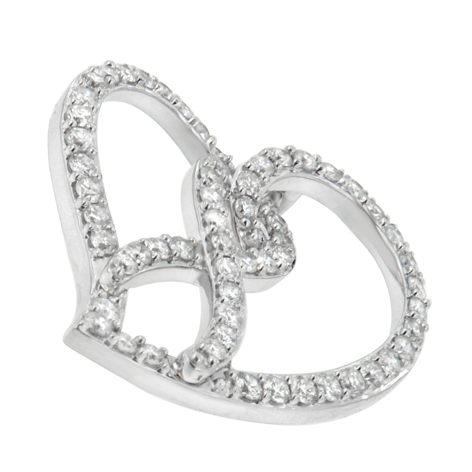 14K White Gold 1.0 Cttw White Diamond Awareness Ribbon &amp; Open Heart 18" Pendant Necklace (H-I Color, I1-I2 Clarity) - White Diamond Ribbon by Bids.com