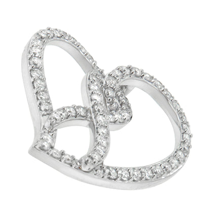 14K White Gold 1.0 Cttw White Diamond Awareness Ribbon &amp; Open Heart 18" Pendant Necklace (H-I Color, I1-I2 Clarity) - White Diamond Ribbon by Bids.com