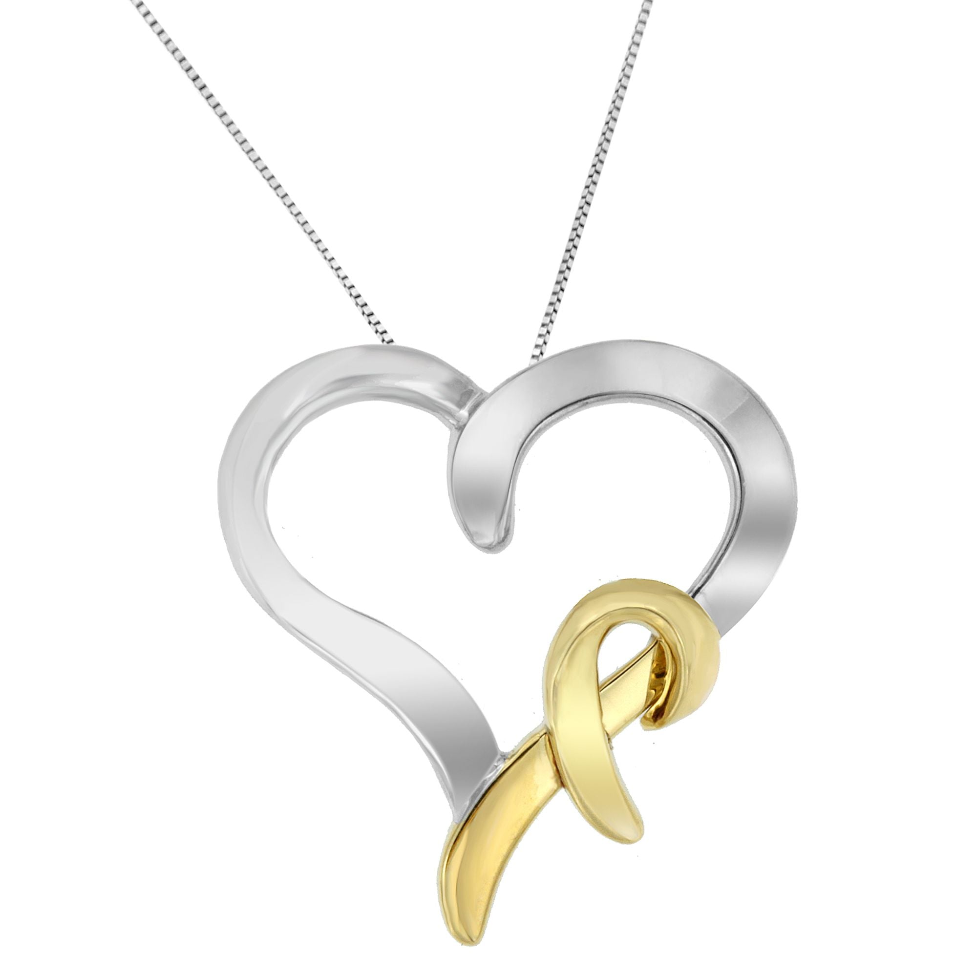 .925 Sterling Silver and 14K Yellow Gold Two-Tone Heart Shaped Pendant Necklace by Bids.com