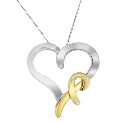 .925 Sterling Silver and 14K Yellow Gold Two-Tone Heart Shaped Pendant Necklace by Bids.com